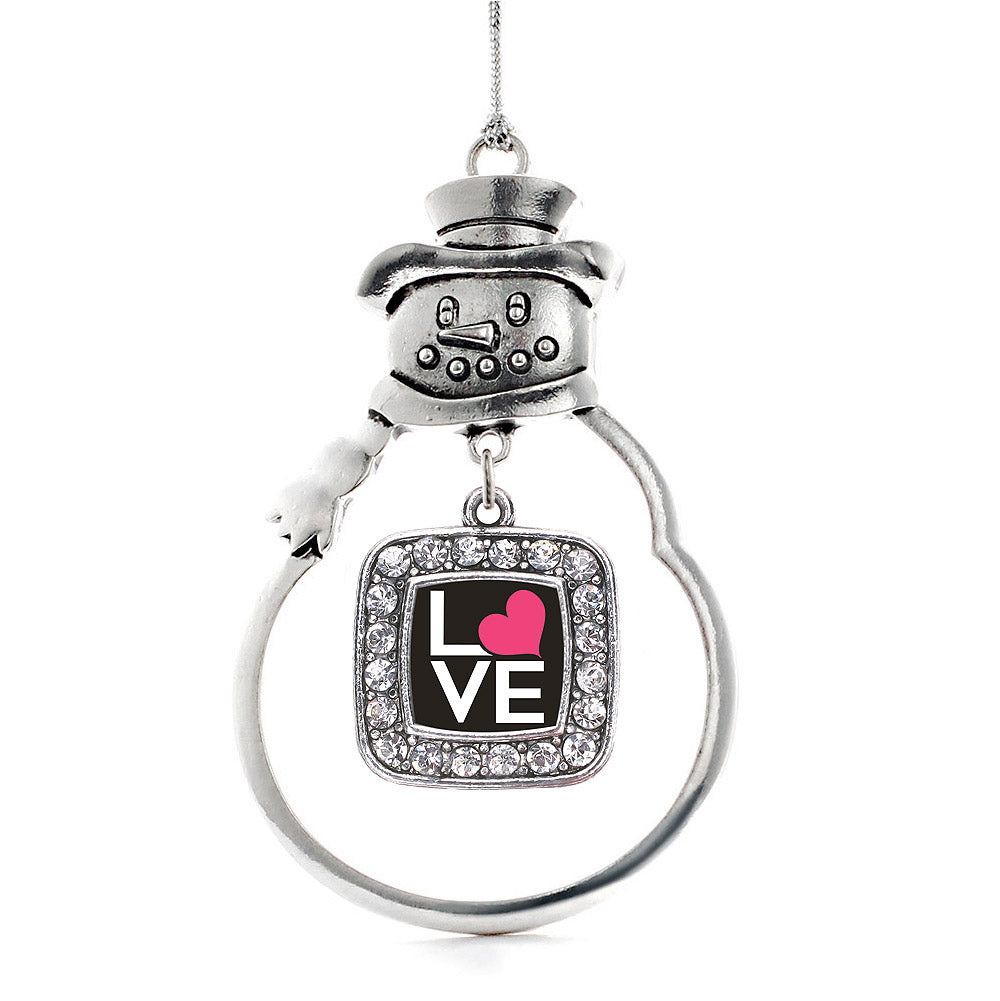 Silver Love Heart Square Charm Snowman Ornament