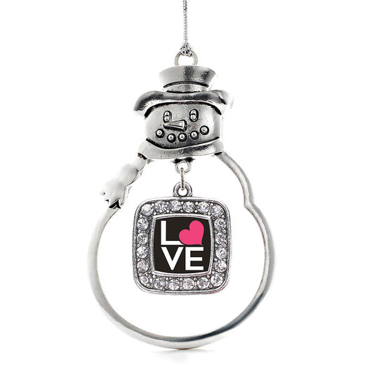 Silver Love Heart Square Charm Snowman Ornament