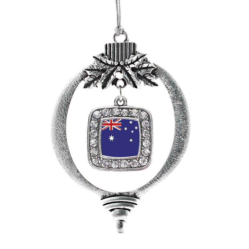 Silver Australian Flag Square Charm Holiday Ornament