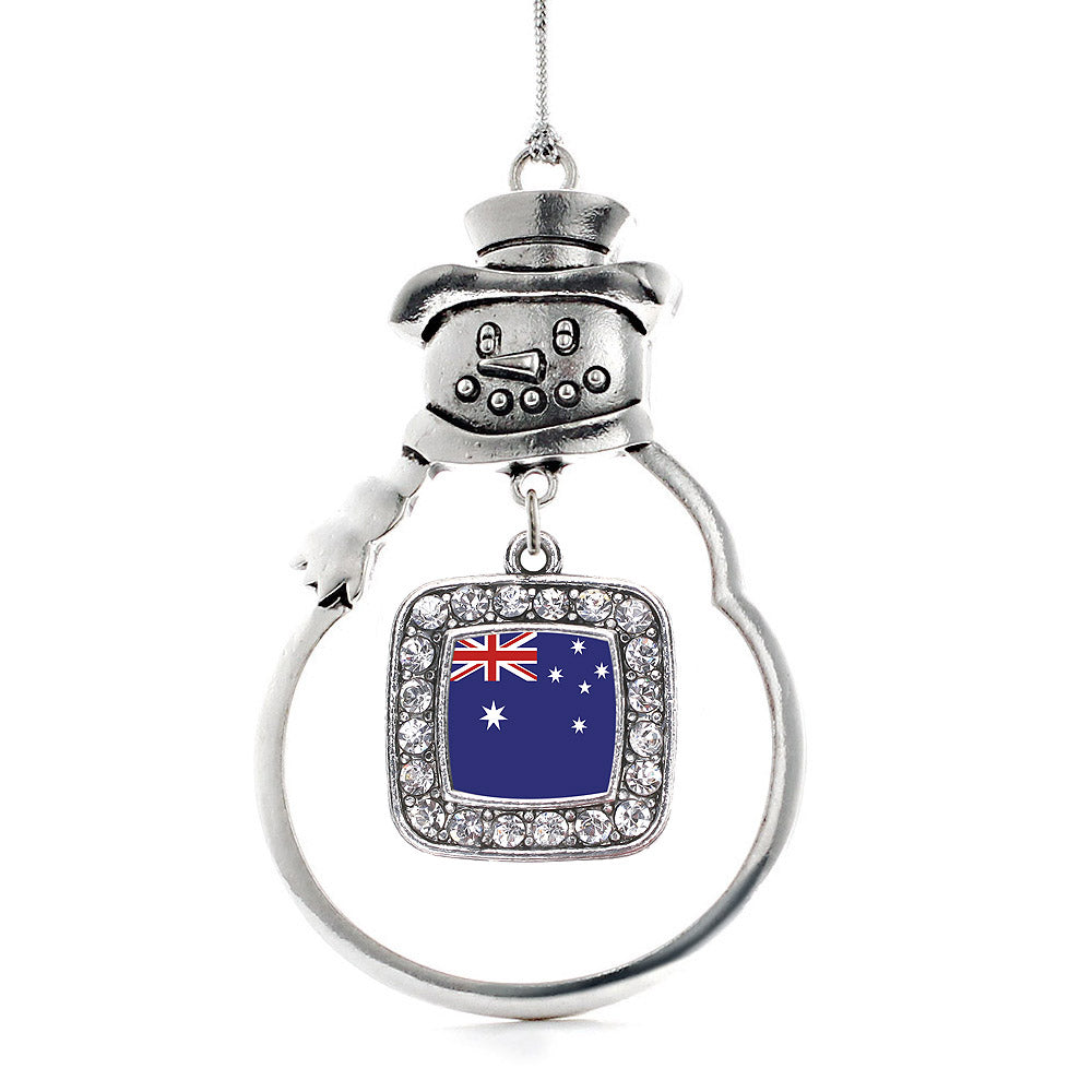 Silver Australian Flag Square Charm Snowman Ornament