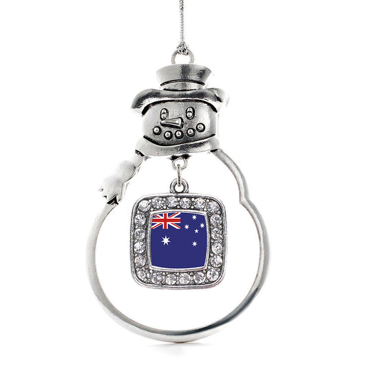 Silver Australian Flag Square Charm Snowman Ornament