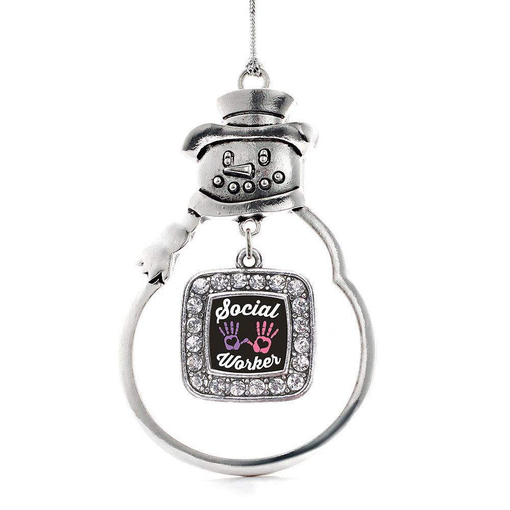 Silver Social Worker Square Charm Snowman Ornament