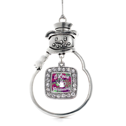 Silver Love To Garden Square Charm Snowman Ornament