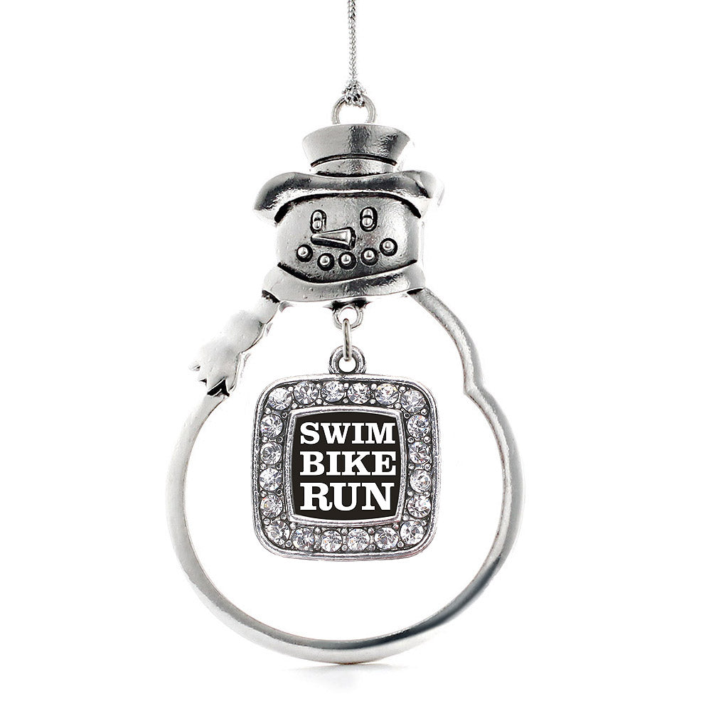 Silver The Triathletes Square Charm Snowman Ornament