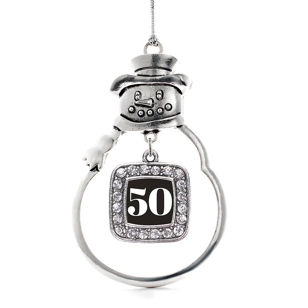 Silver Sport Number 50 Square Charm Snowman Ornament
