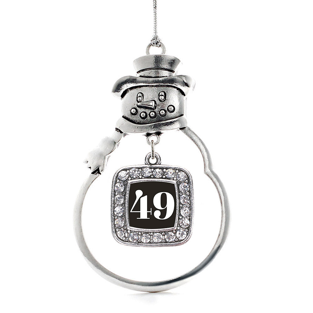 Silver Sport Number 49 Square Charm Snowman Ornament