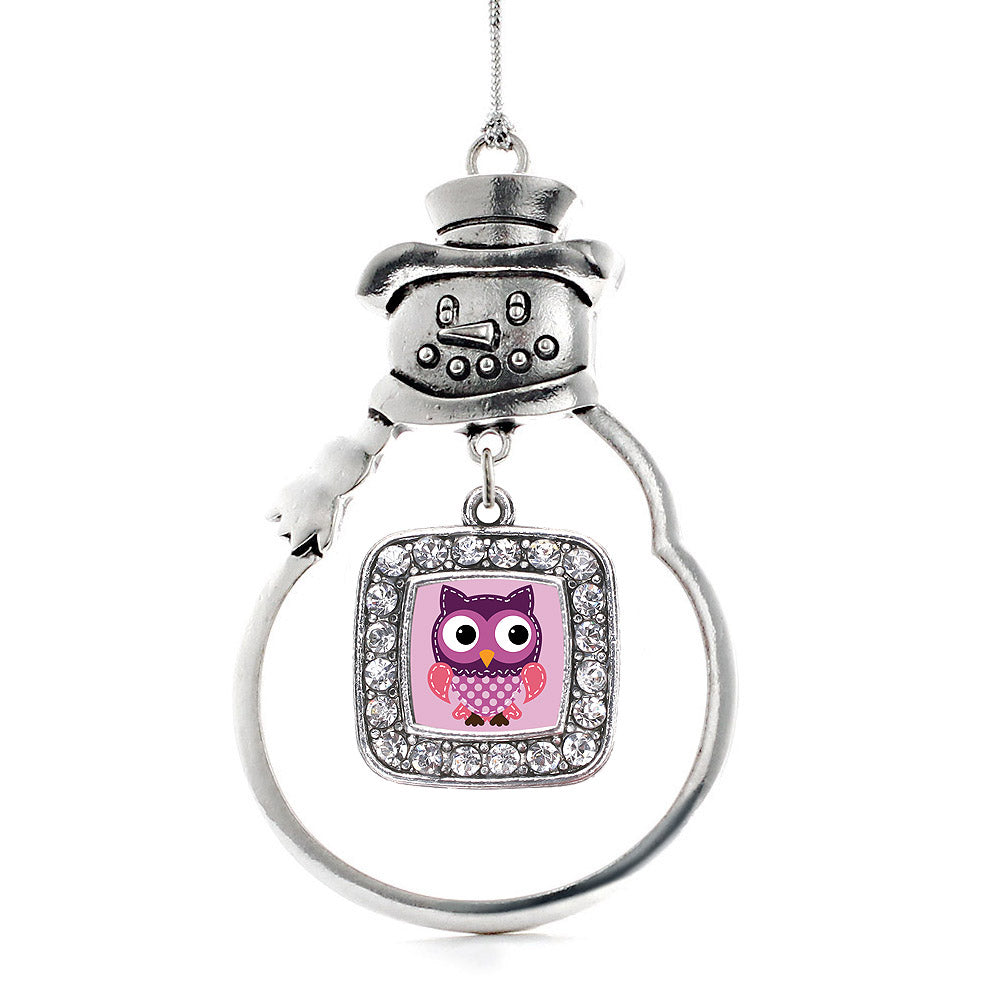 Silver Cute Owl Square Charm Snowman Ornament