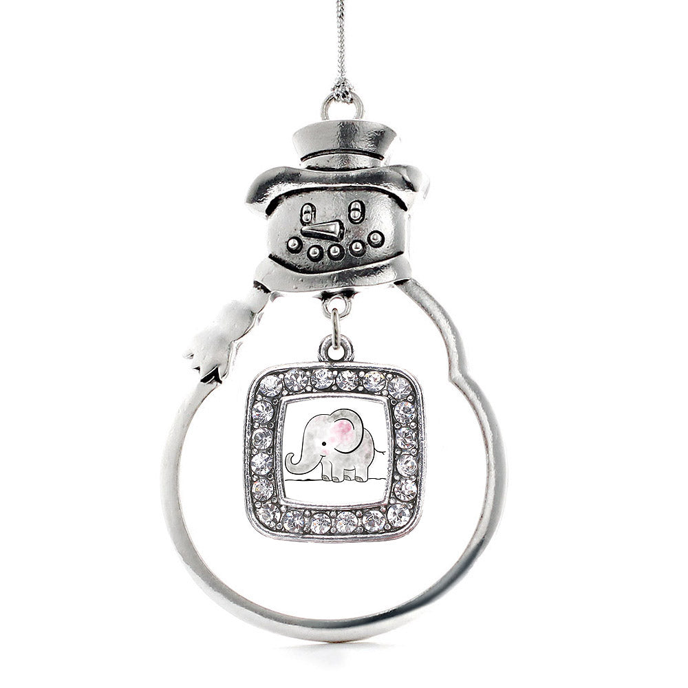 Silver Baby Elephant Square Charm Snowman Ornament