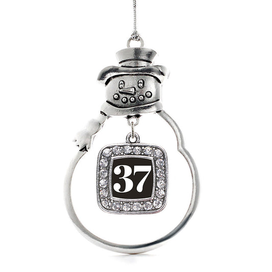 Silver Sport Number 37 Square Charm Snowman Ornament