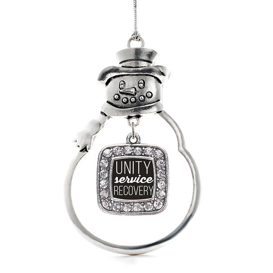 Silver Alcoholics Anonymous Square Charm Snowman Ornament