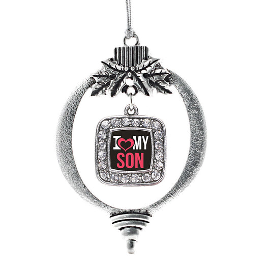 Silver I Love My Son Square Charm Holiday Ornament