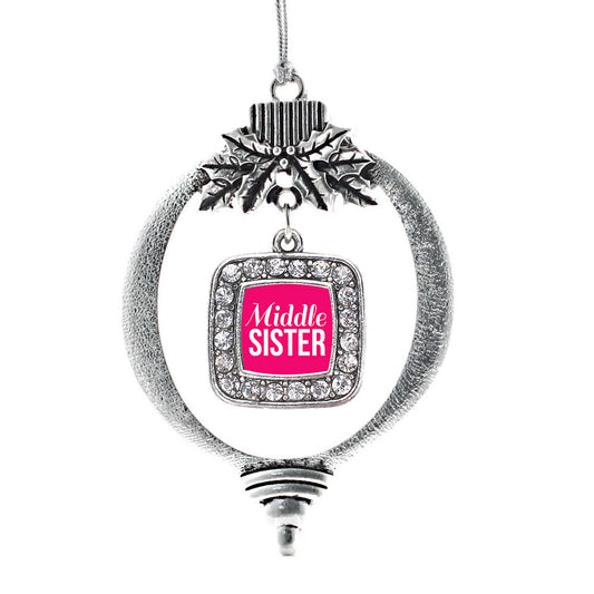 Silver Middle Sister Square Charm Holiday Ornament