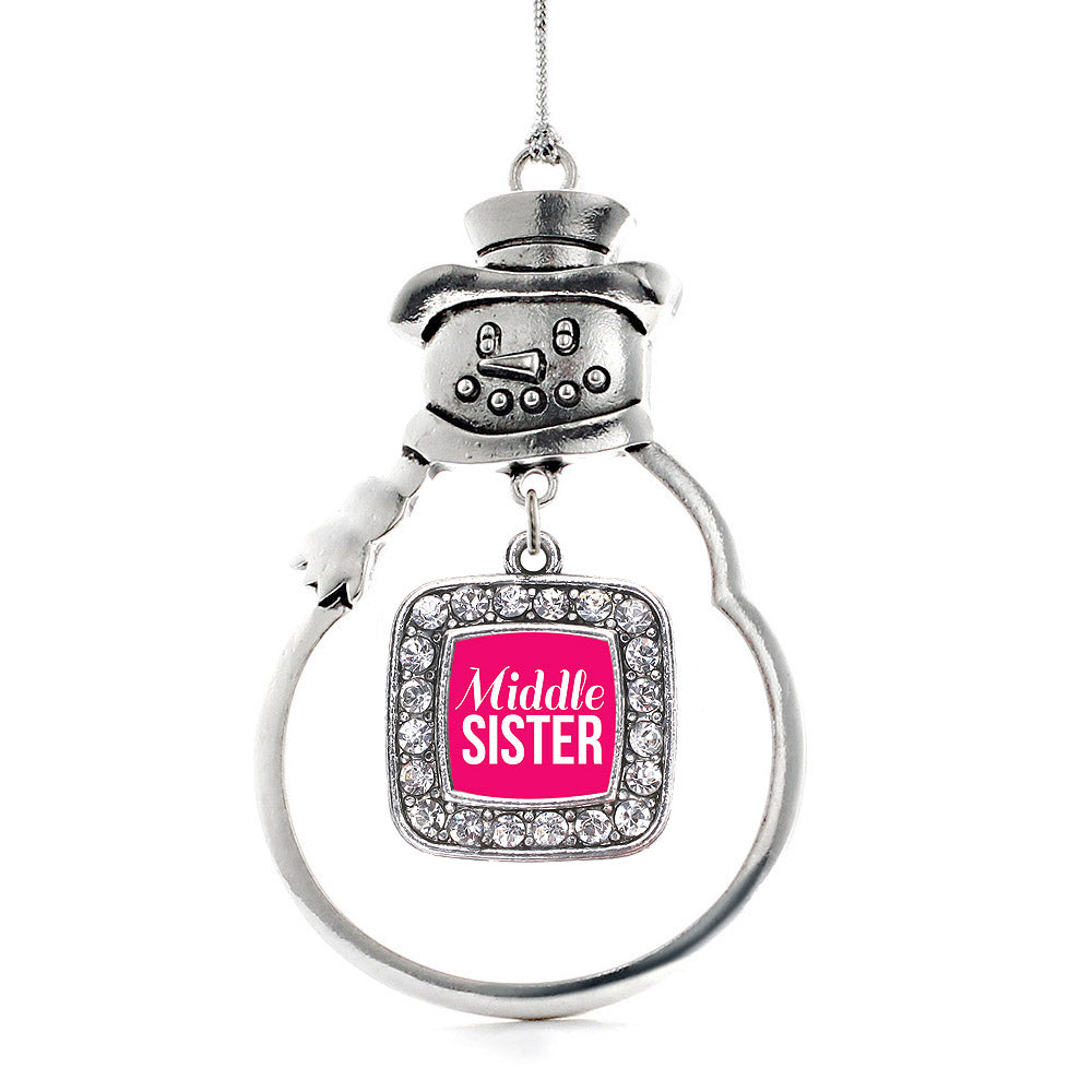 Silver Middle Sister Square Charm Snowman Ornament