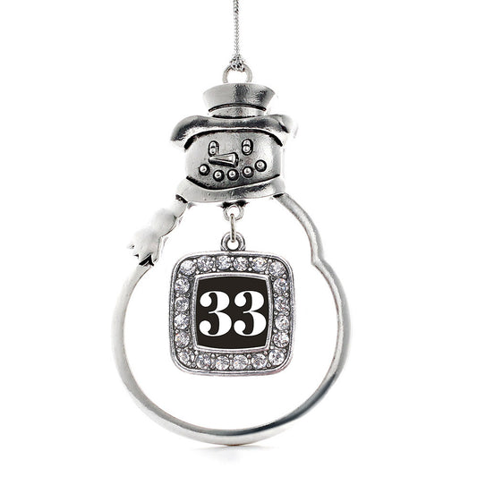 Silver Sport Number 33 Square Charm Snowman Ornament