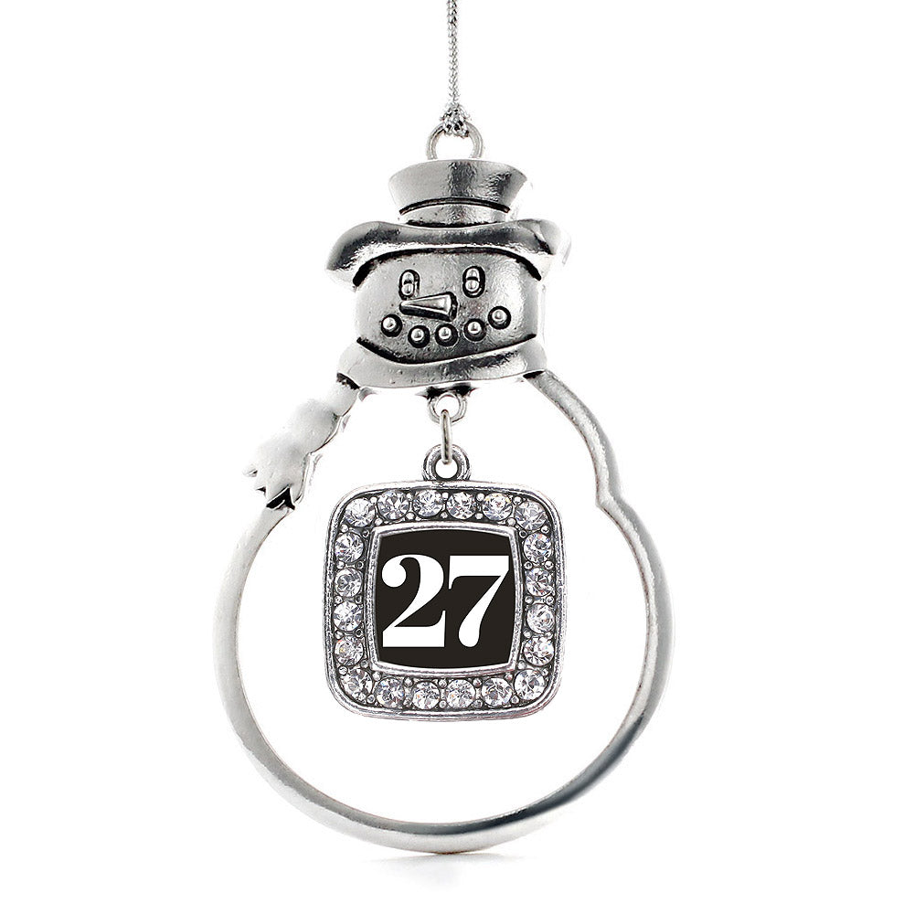 Silver Sport Number 27 Square Charm Snowman Ornament
