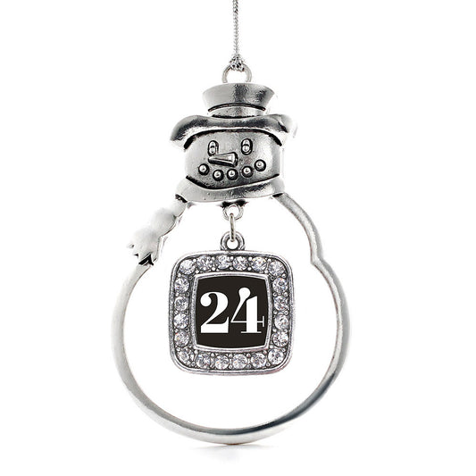 Silver Sport Number 24 Square Charm Snowman Ornament