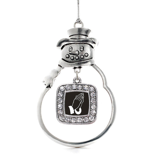 Silver Praying Hands Square Charm Snowman Ornament