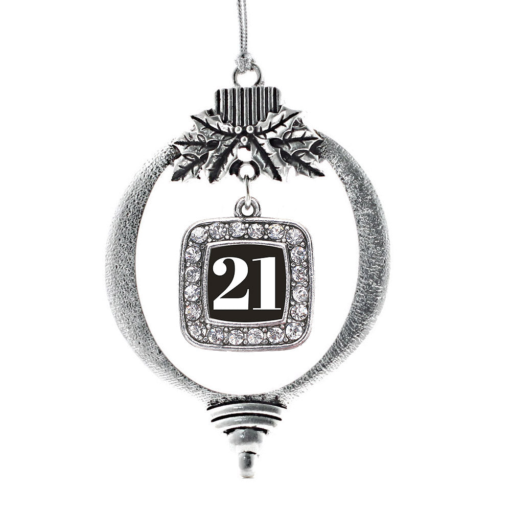 Silver Sport Number 21 Square Charm Holiday Ornament