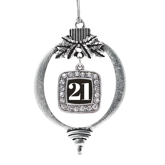 Silver Sport Number 21 Square Charm Holiday Ornament