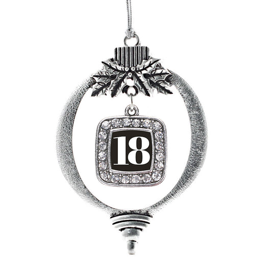 Silver Sport Number 18 Square Charm Holiday Ornament