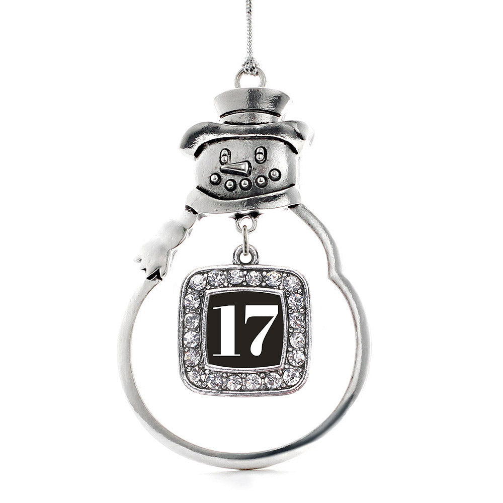 Silver Sport Number 17 Square Charm Snowman Ornament