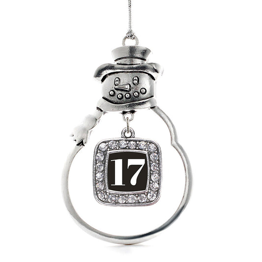 Silver Sport Number 17 Square Charm Snowman Ornament