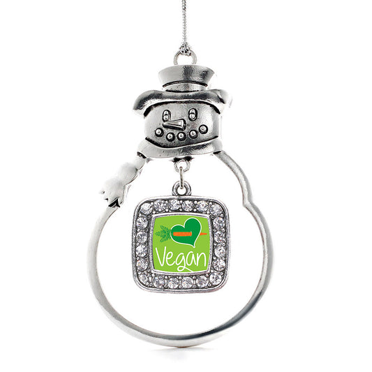 Silver Vegan Square Charm Snowman Ornament