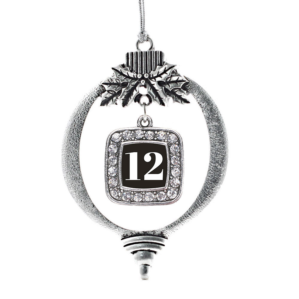 Silver Sport Number 12 Square Charm Holiday Ornament