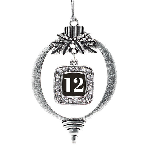 Silver Sport Number 12 Square Charm Holiday Ornament
