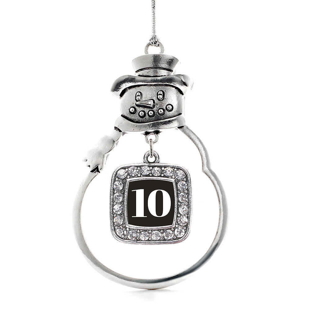 Silver Sport Number 10 Square Charm Snowman Ornament