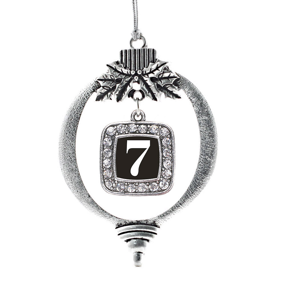 Silver Sport Number 7 Square Charm Holiday Ornament