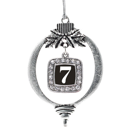 Silver Sport Number 7 Square Charm Holiday Ornament