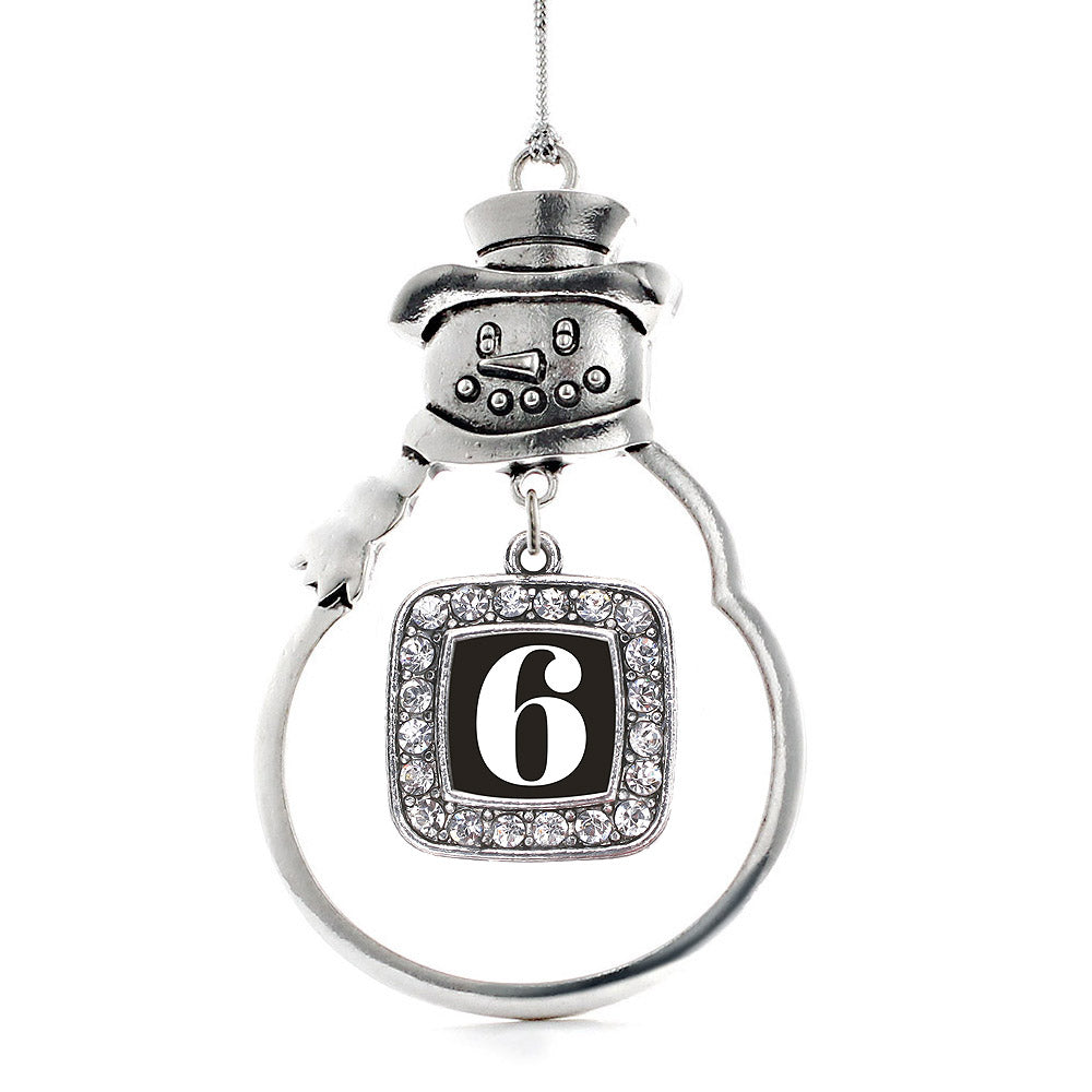 Silver Sport Number 6 Square Charm Snowman Ornament