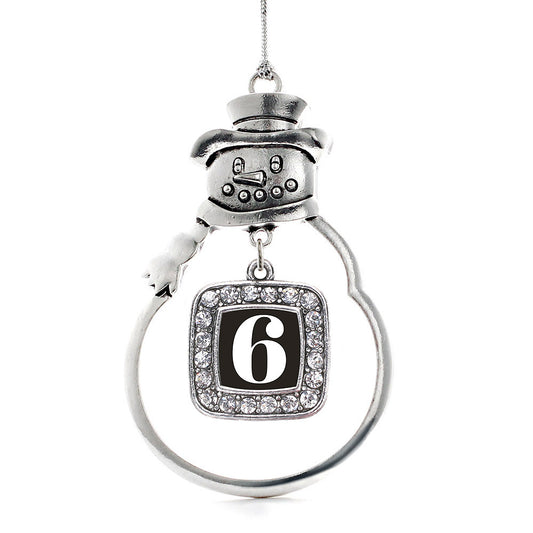Silver Sport Number 6 Square Charm Snowman Ornament