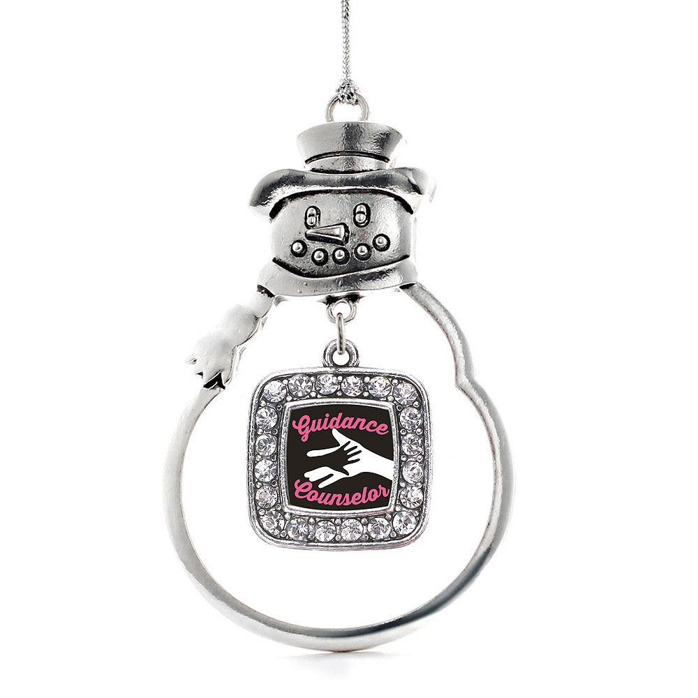 Silver Guidance Counselor Square Charm Snowman Ornament