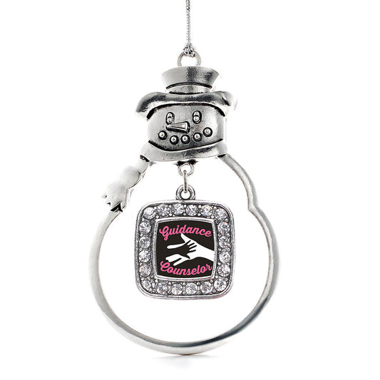 Silver Guidance Counselor Square Charm Snowman Ornament