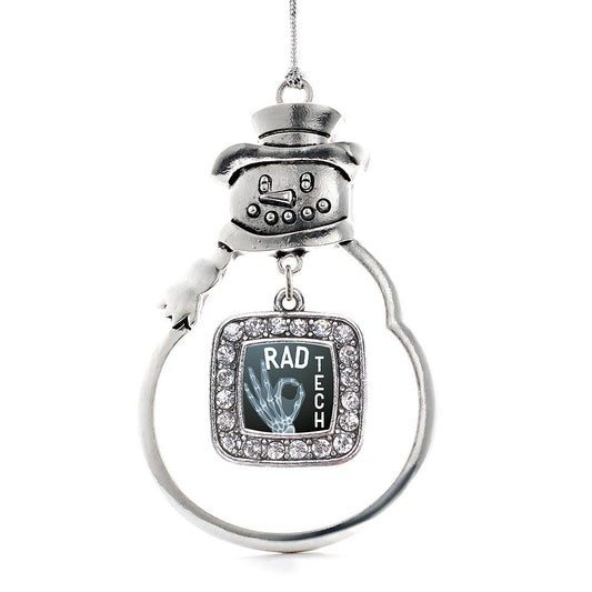 Silver Rad Tech Square Charm Snowman Ornament