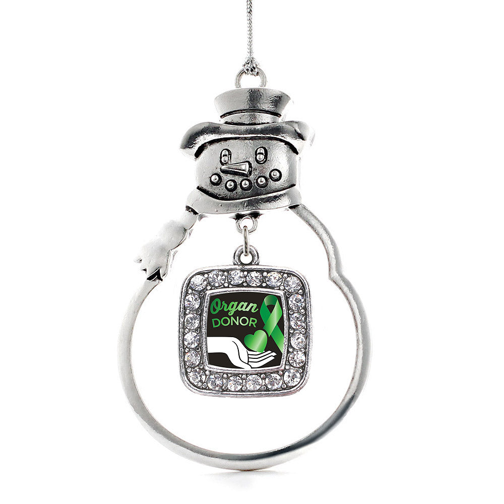 Silver Organ Donor Square Charm Snowman Ornament