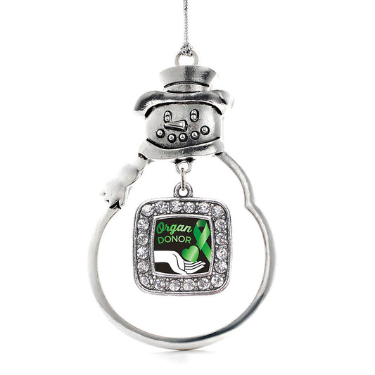Silver Organ Donor Square Charm Snowman Ornament