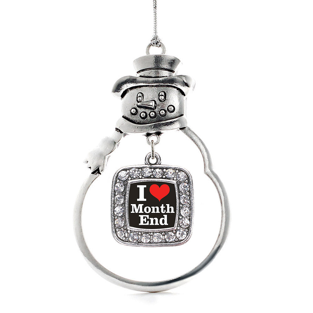 Silver I Love Months End Accountant Square Charm Snowman Ornament