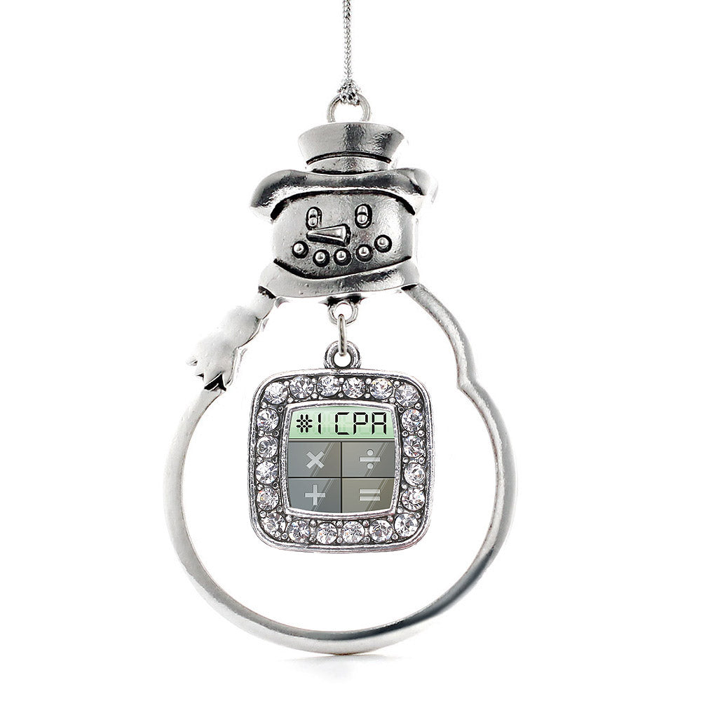 Silver #1 CPA Square Charm Snowman Ornament