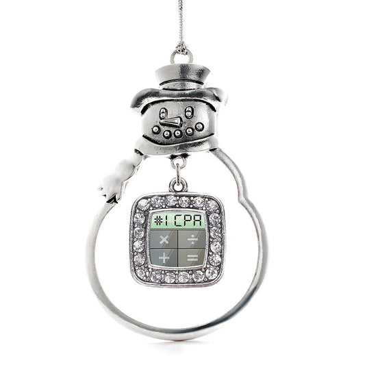 Silver #1 CPA Square Charm Snowman Ornament
