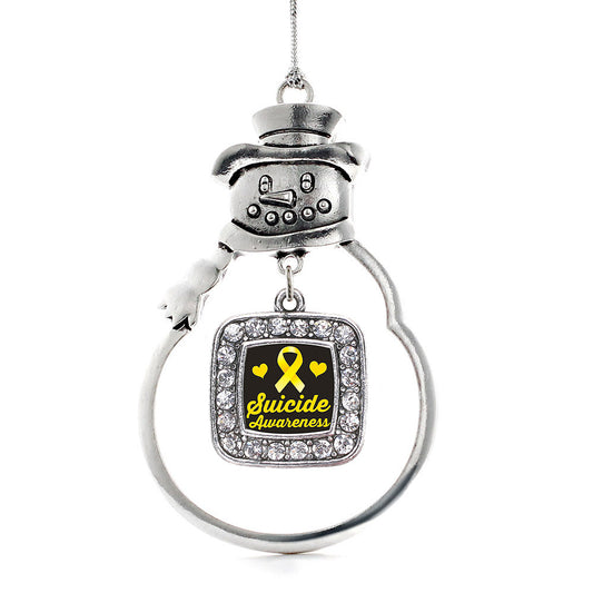 Silver Suicide Awareness Square Charm Snowman Ornament