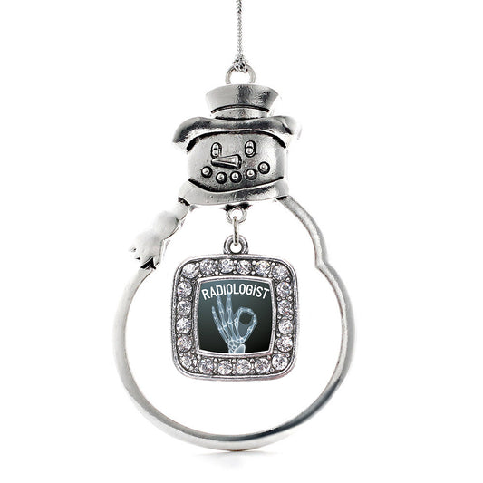 Silver Radiologist Square Charm Snowman Ornament