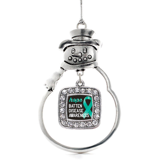 Silver Batten Disease Square Charm Snowman Ornament