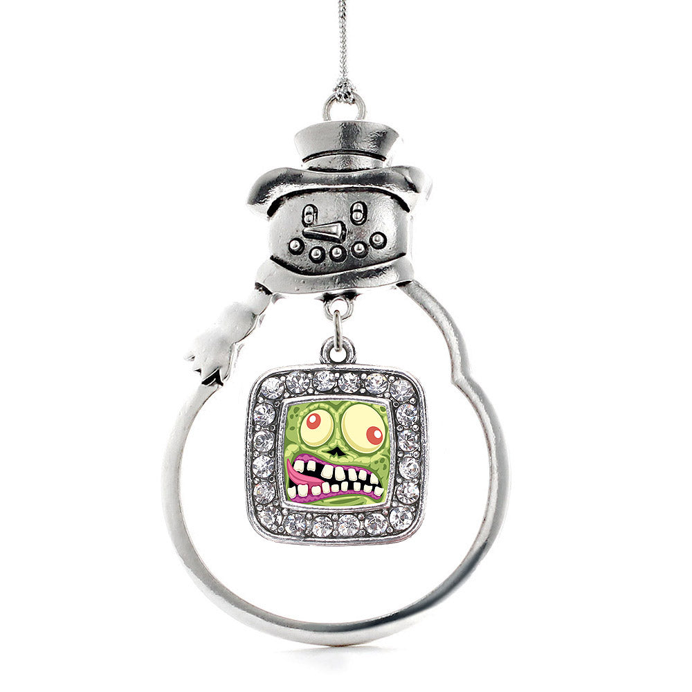 Silver Hungry Zombie Square Charm Snowman Ornament