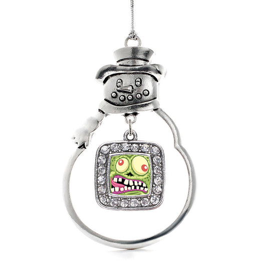 Silver Hungry Zombie Square Charm Snowman Ornament