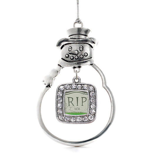 Silver Tomb Stone Square Charm Snowman Ornament