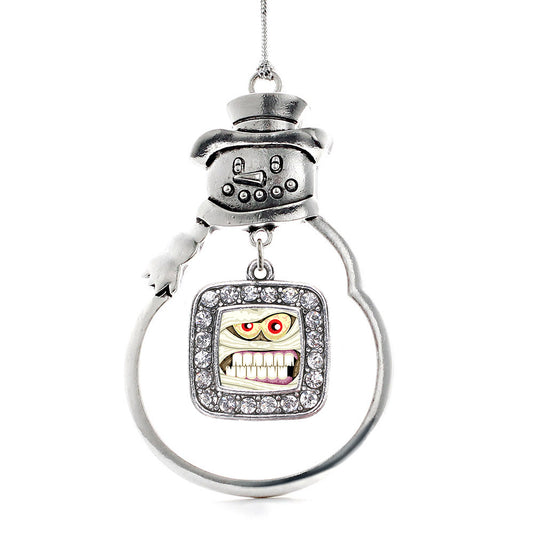 Silver Angry Mummy Square Charm Snowman Ornament