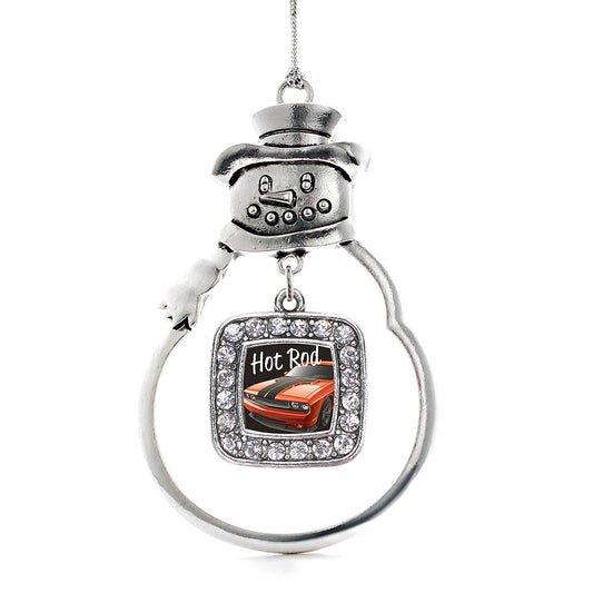 Silver Hot Rod Square Charm Snowman Ornament